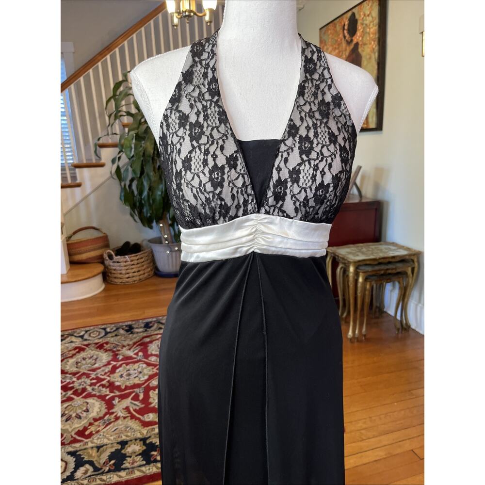 Vintage Taboo S M Y2k Halter Dress Lace Whimsygoth Sheer Babydoll Maxi Prom Hoco - Picture 8 of 15